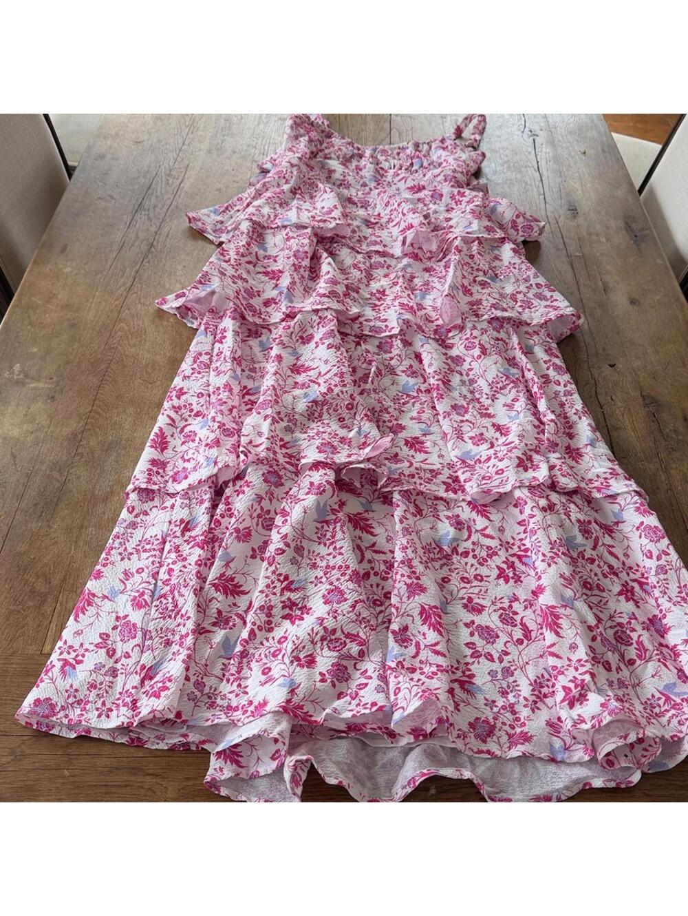 Mika & Gala PROVENCE BLOOM TIERED MIDI DRESS PINK